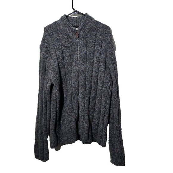 Express Mens Cardigan Sz XL Full Zip Chunky Knit Stretch Mock Neck Wool Blend - Picture 1 of 12